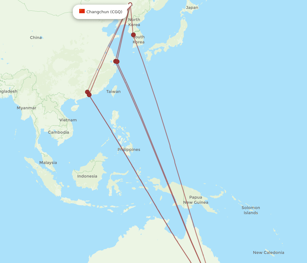 CGQ to SYD flights and routes map