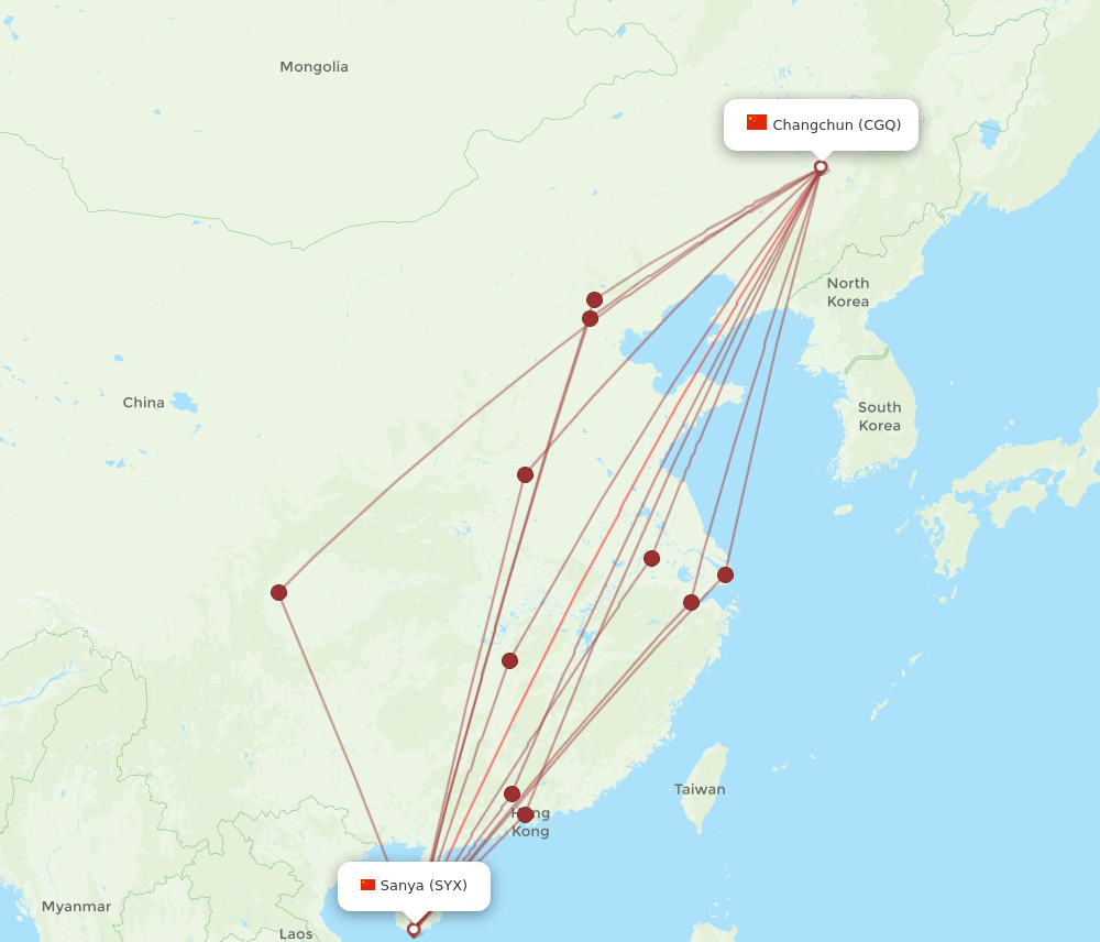 CGQ-SYX flight routes