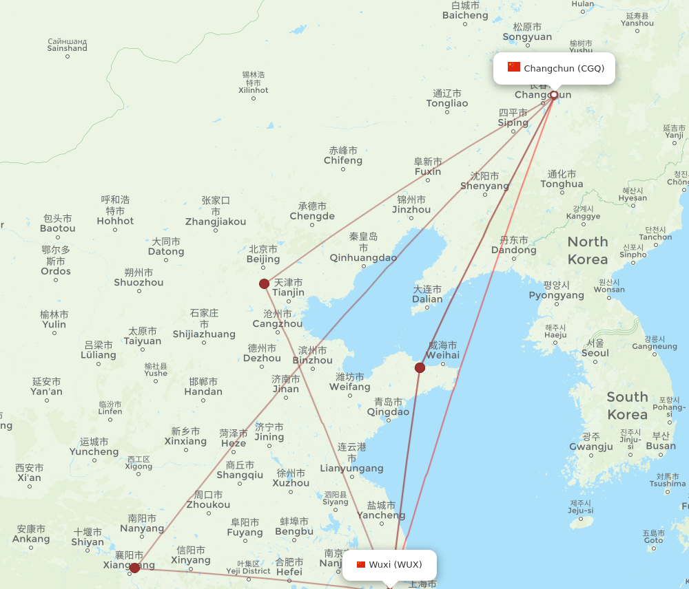 CGQ to WUX flights and routes map