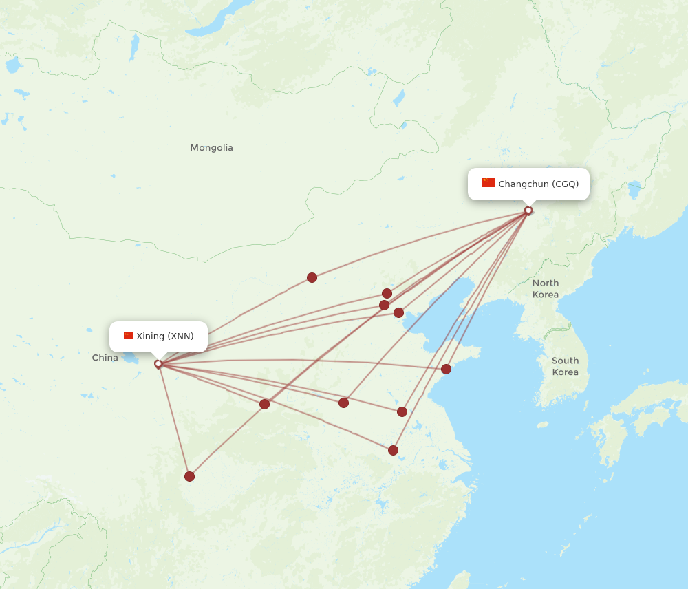 CGQ to XNN flights and routes map