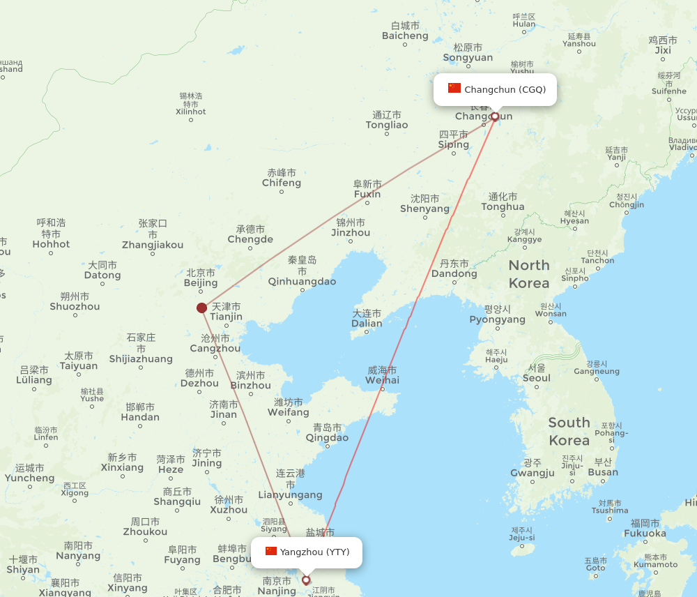 CGQ to YTY flights and routes map