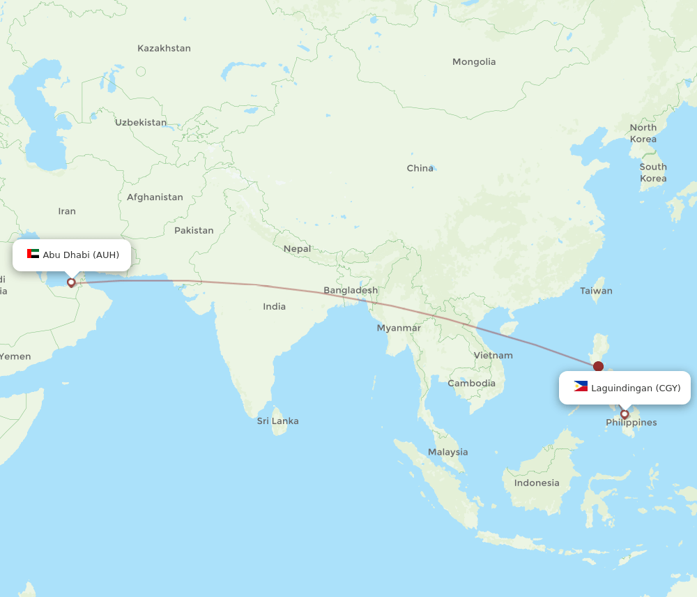 CGY to AUH flights and routes map