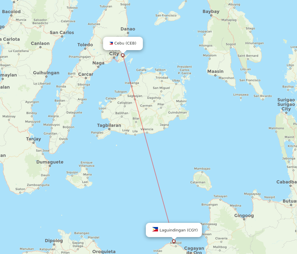 CGY to CEB flights and routes map