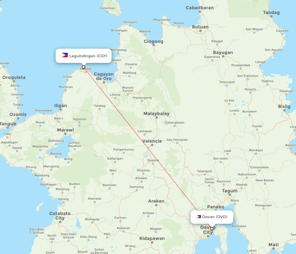 CGY to DVO flights and routes map