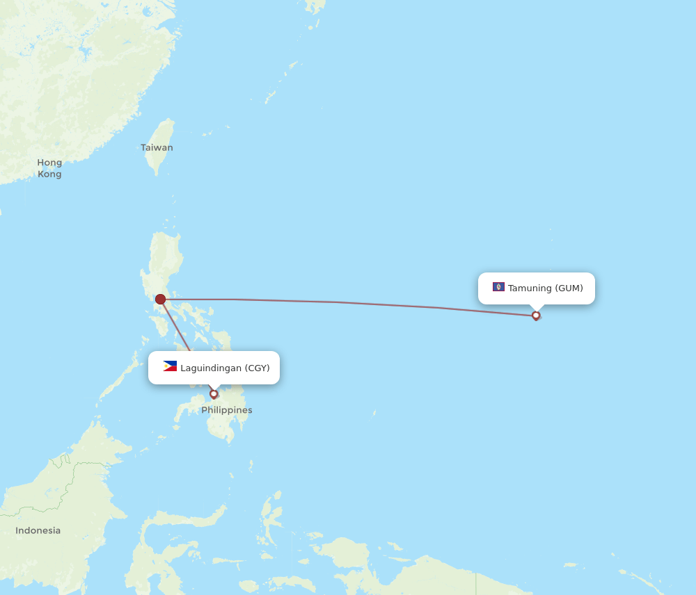 CGY to GUM flights and routes map
