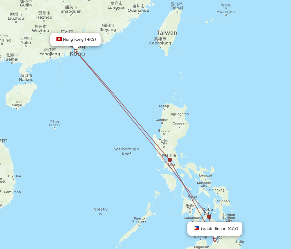 CGY-HKG flight routes