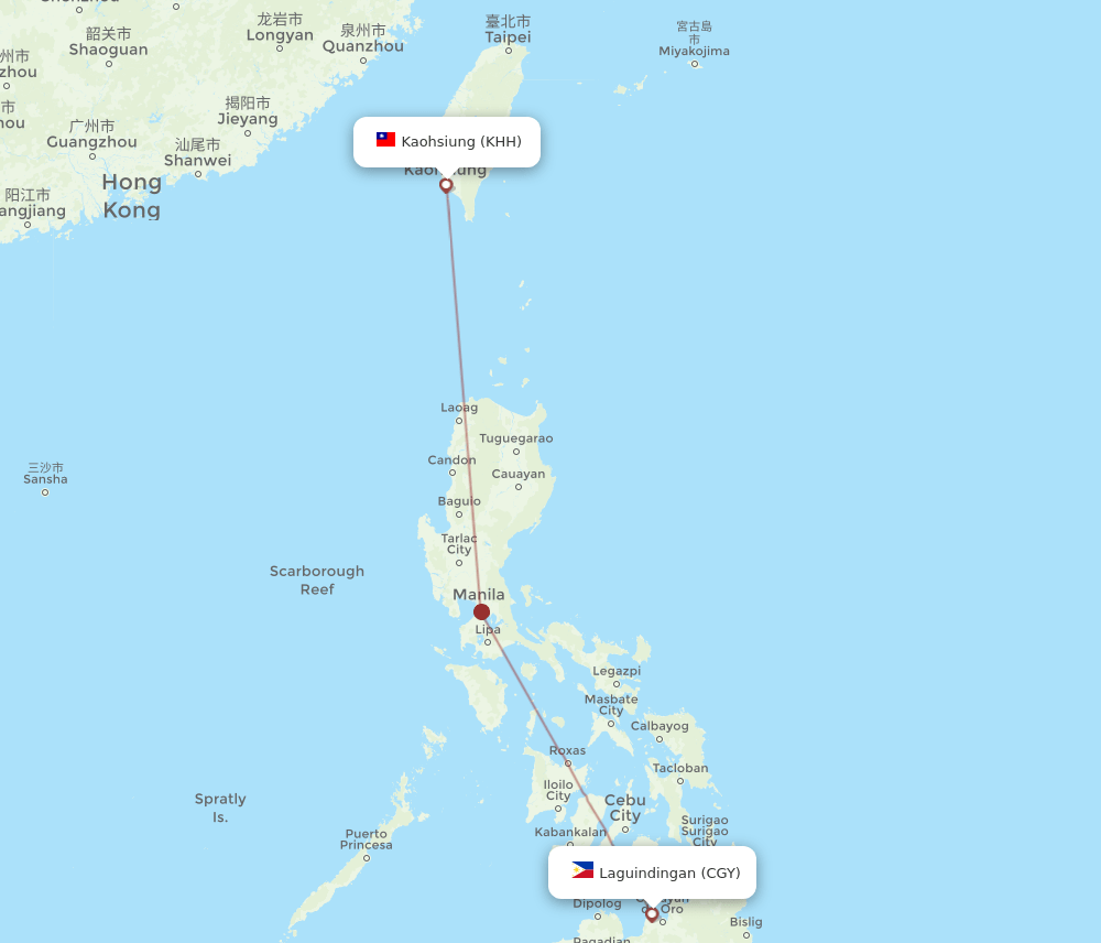 CGY-KHH flight routes
