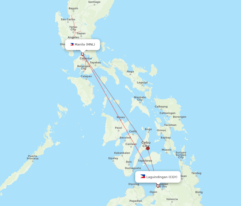 CGY to MNL flights and routes map