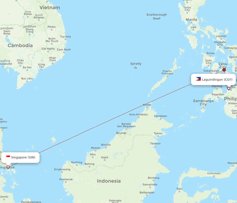CGY to SIN flights and routes map