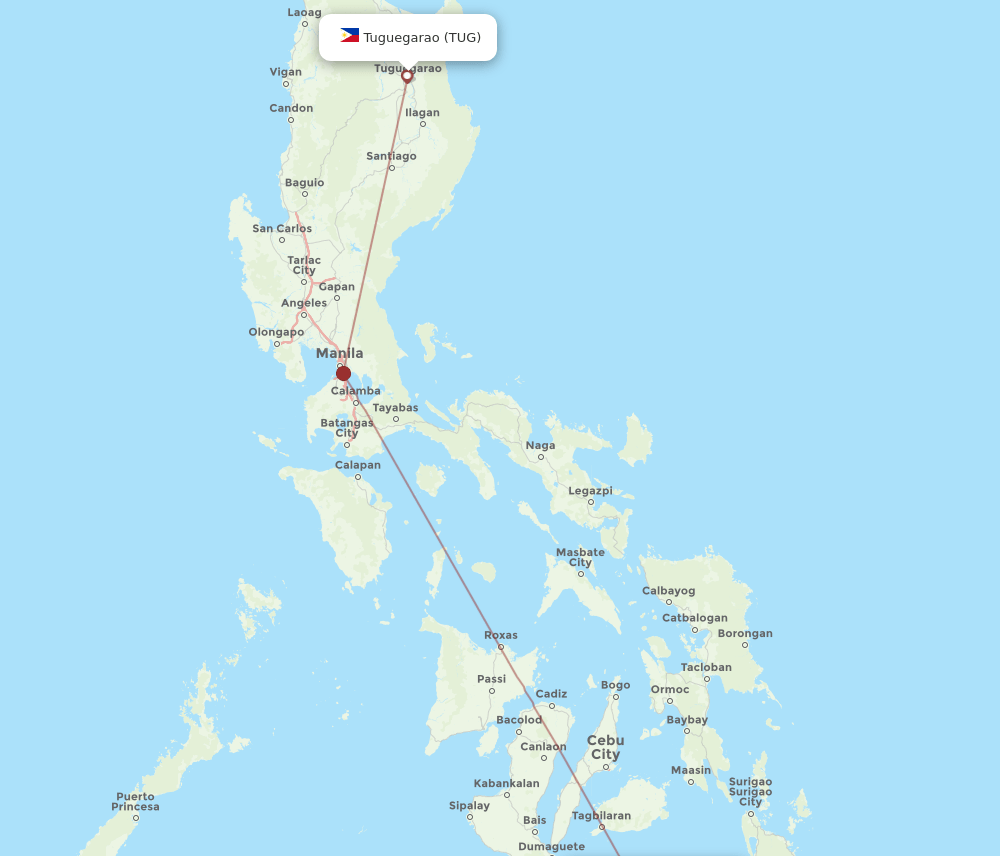 CGY to TUG flights and routes map