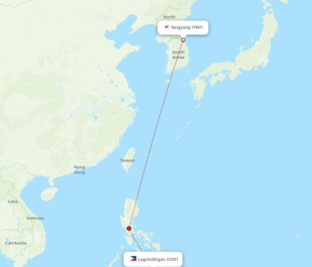 Cagayan De Oro - Yangyang route map and flight paths