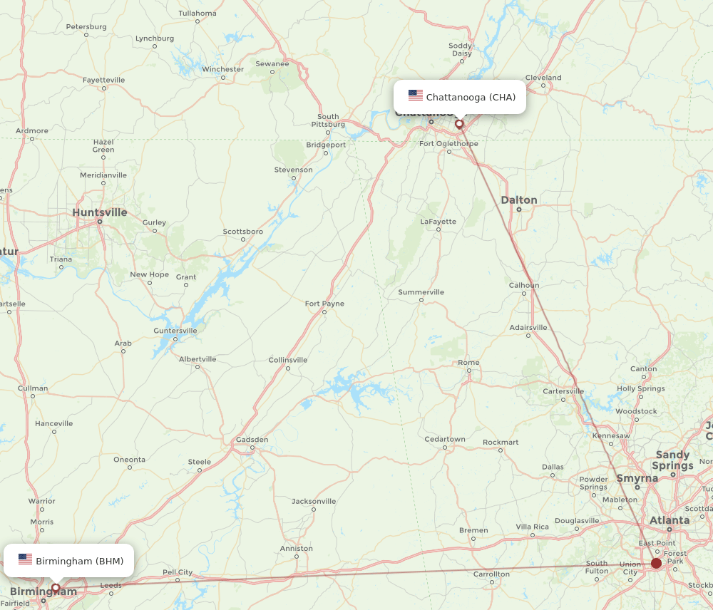 CHA-BHM flight routes
