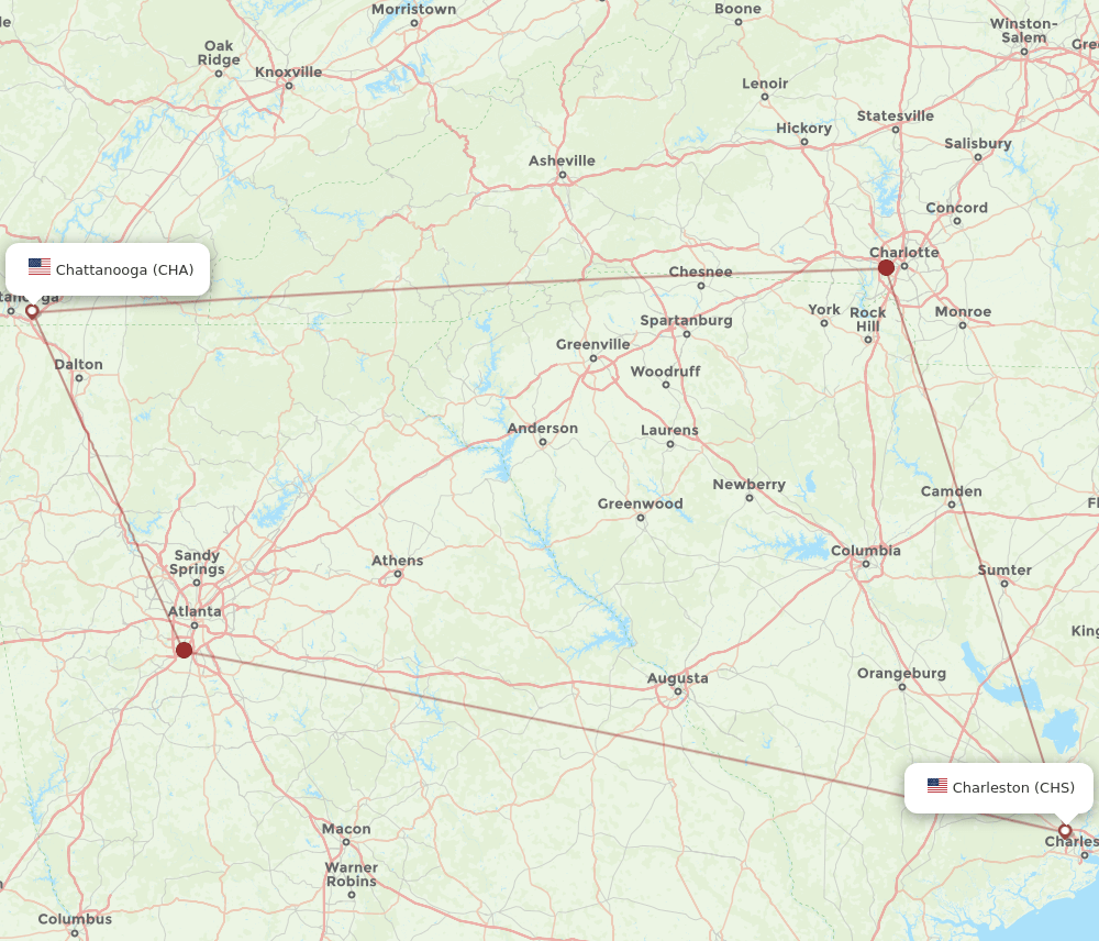 CHA-CHS flight routes