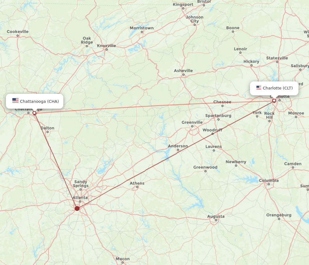 CHA to CLT flights and routes map