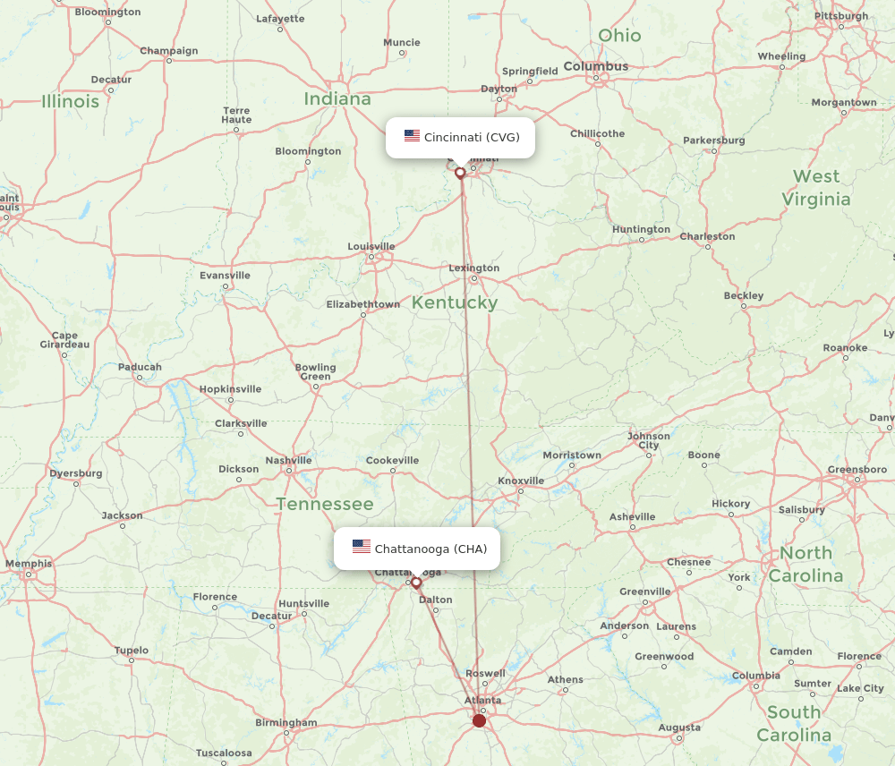 CHA-CVG flight routes