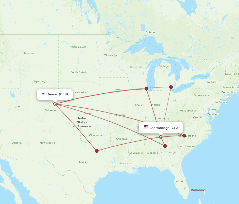 CHA-DEN flight routes
