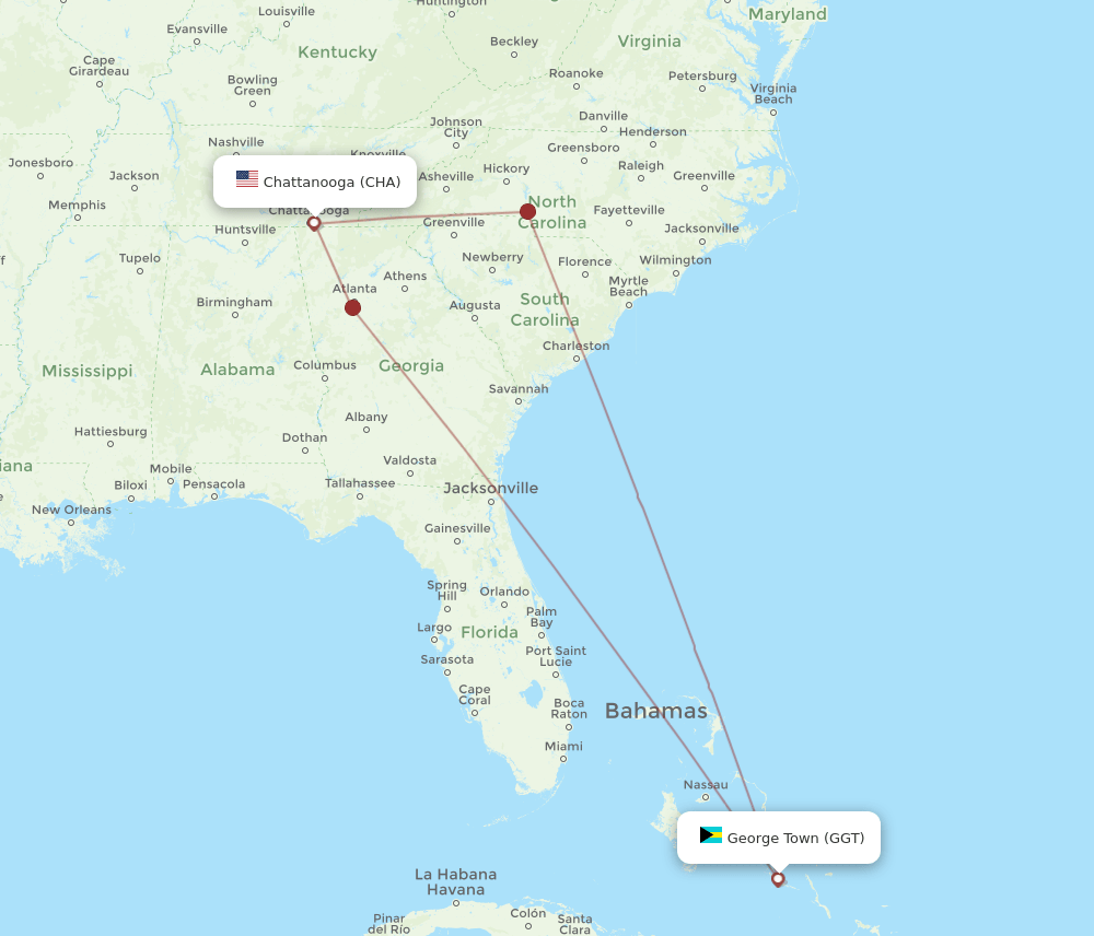 CHA-GGT flight routes