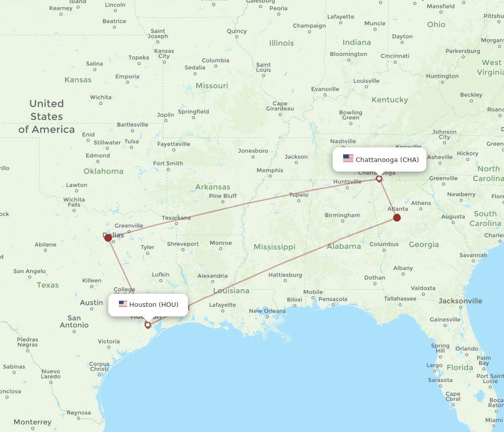 CHA-HOU flight routes