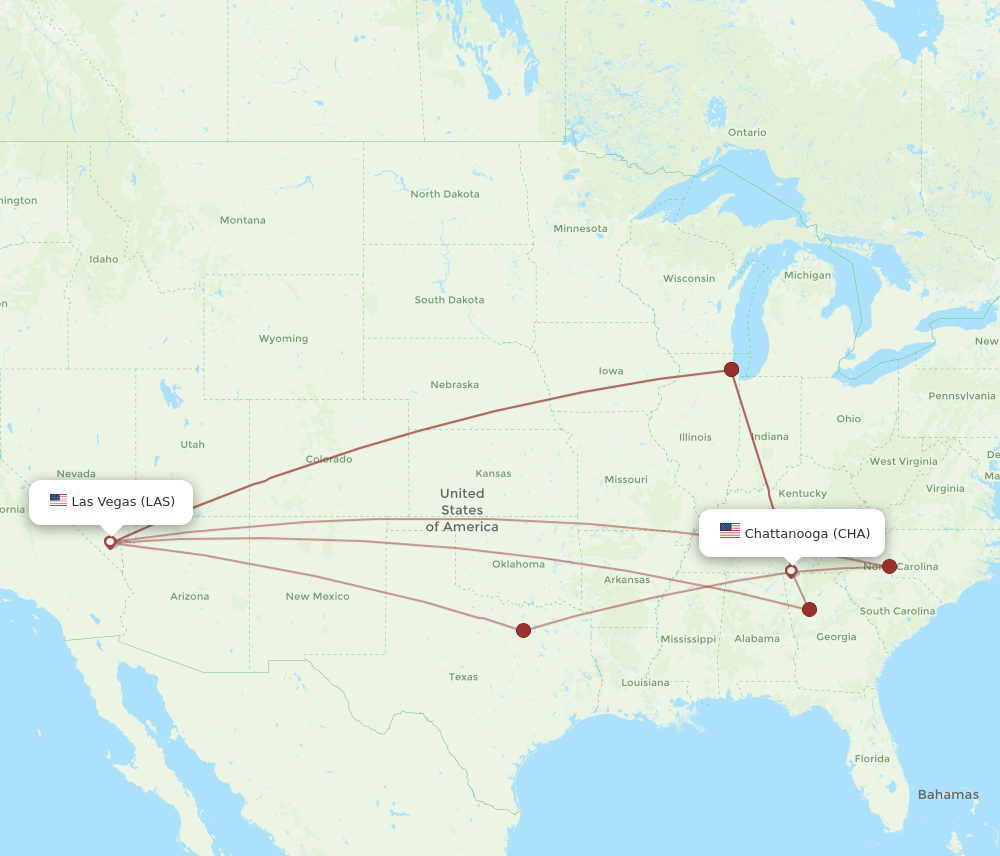 CHA to LAS flights and routes map