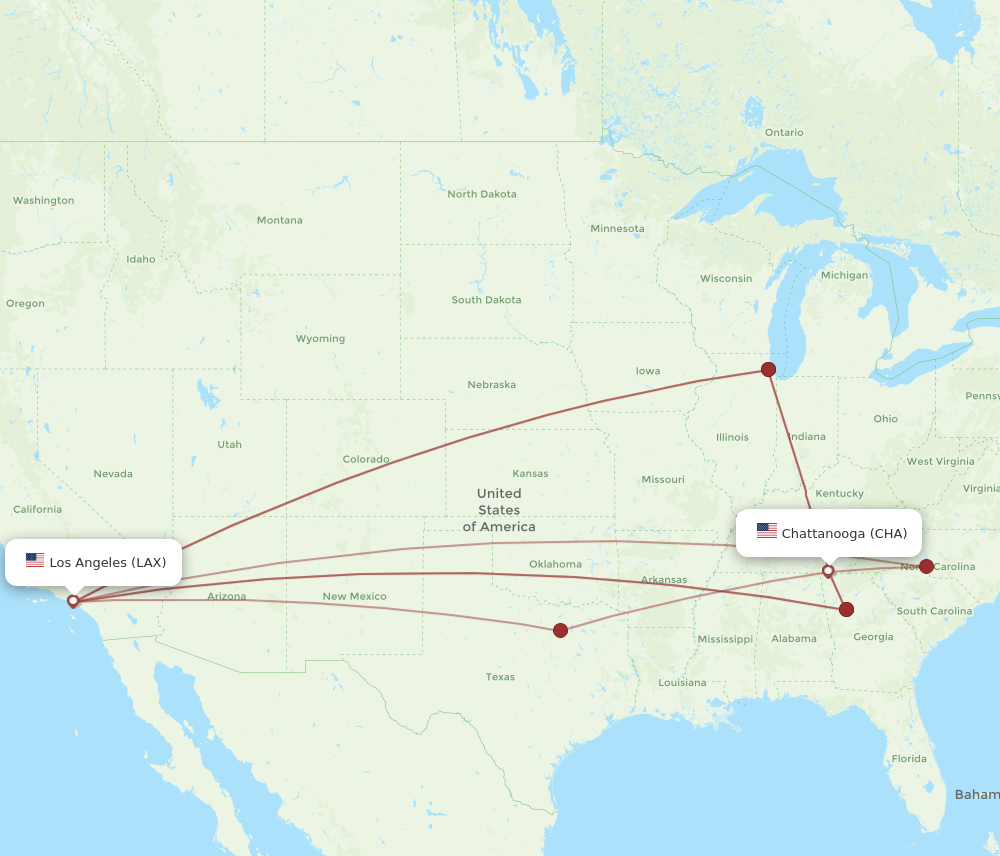 CHA to LAX flights and routes map