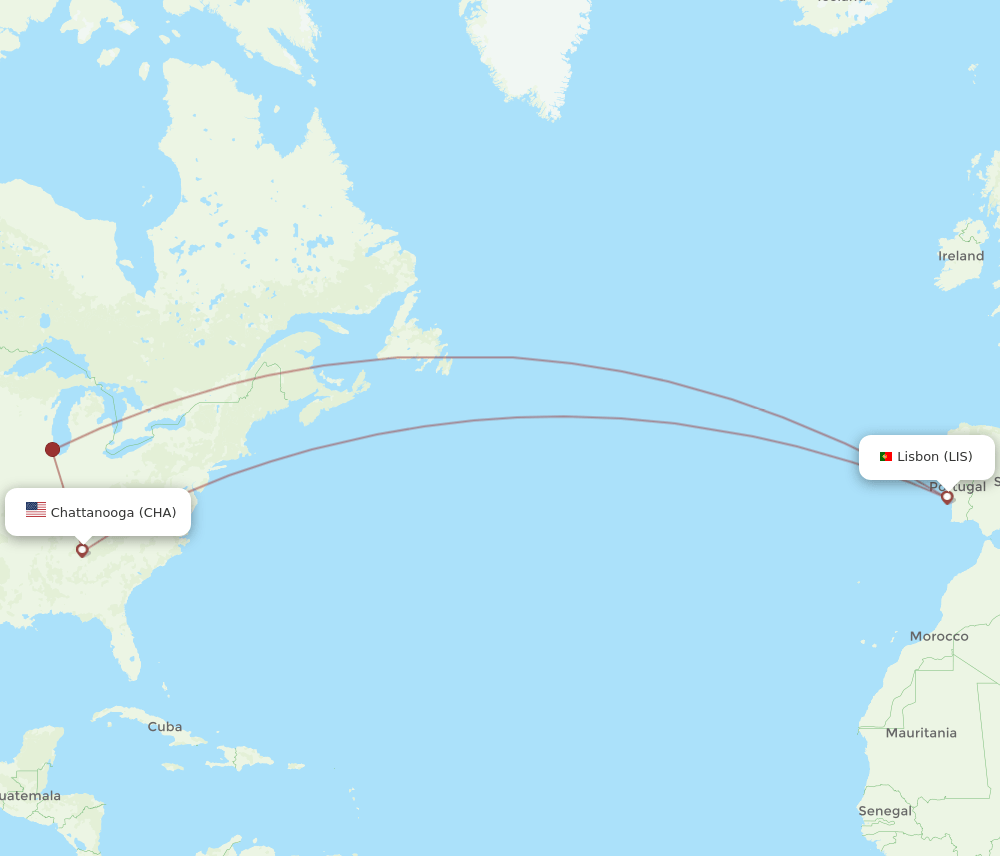 CHA to LIS flights and routes map