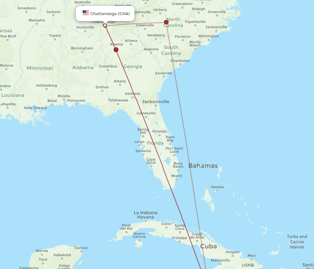 CHA-MBJ flight routes