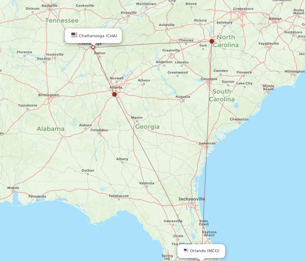 CHA-MCO flight routes