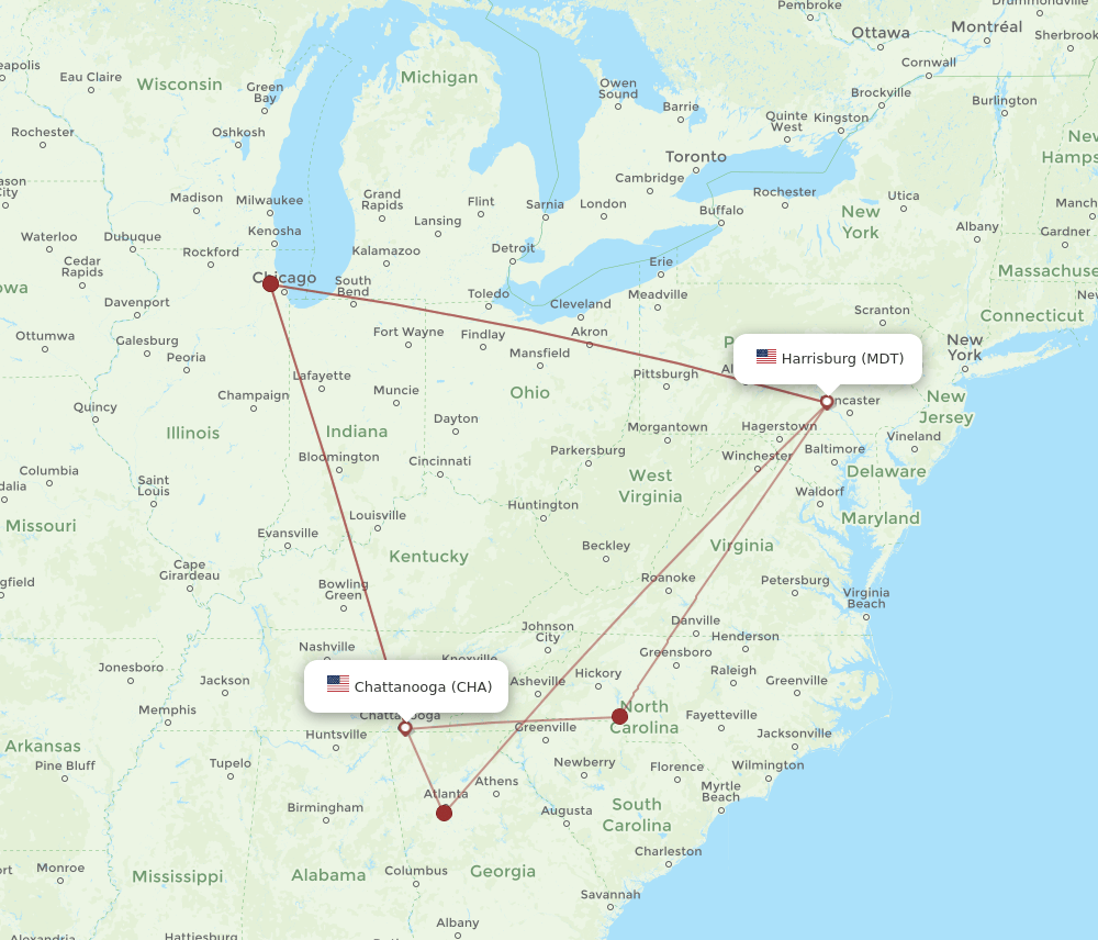 CHA-MDT flight routes