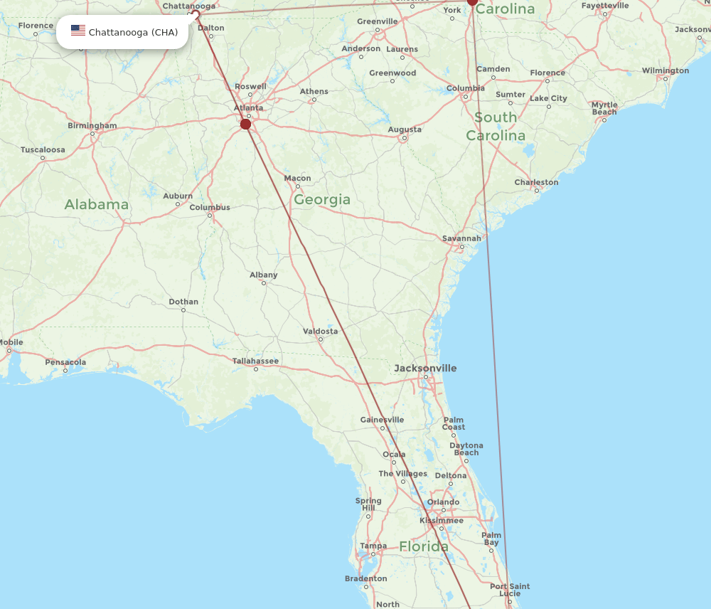 CHA to MIA flights and routes map
