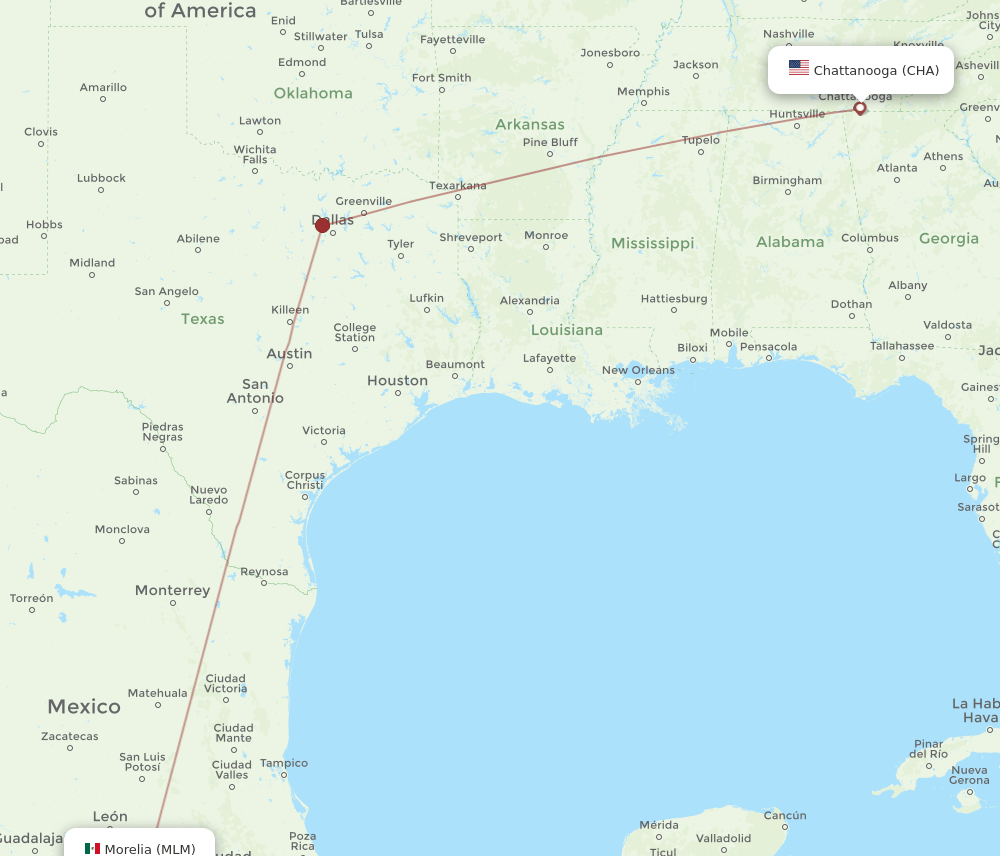 CHA to MLM flights and routes map
