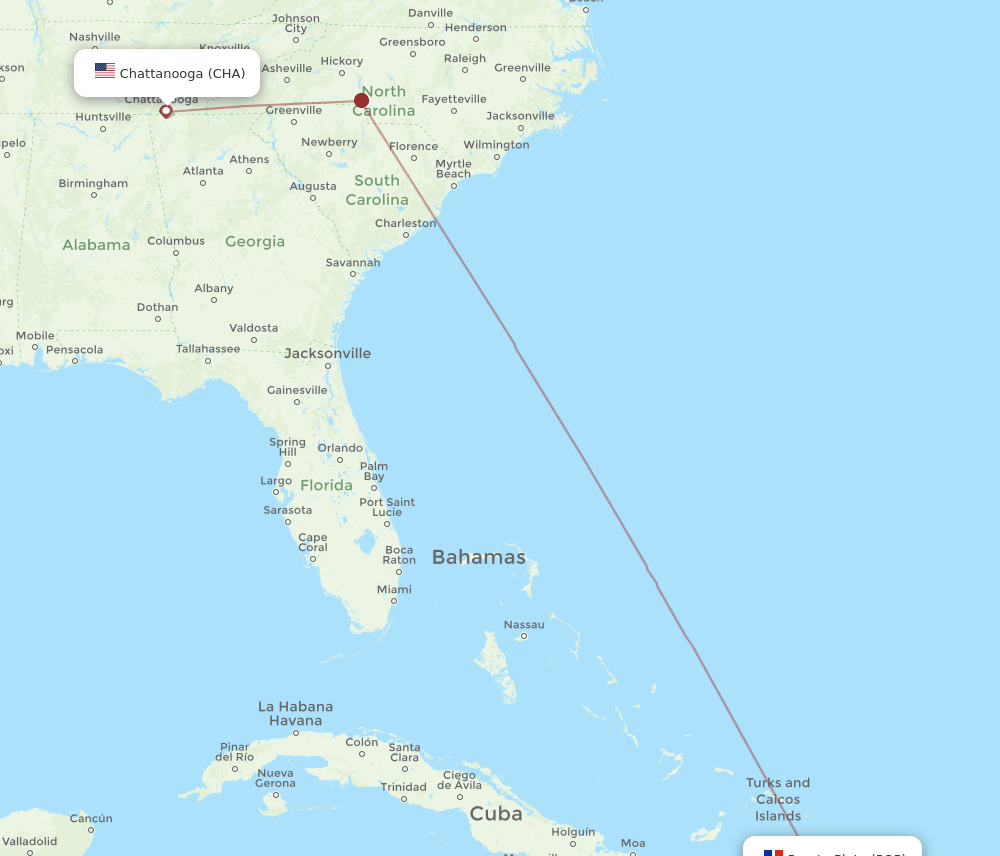 CHA to POP flights and routes map