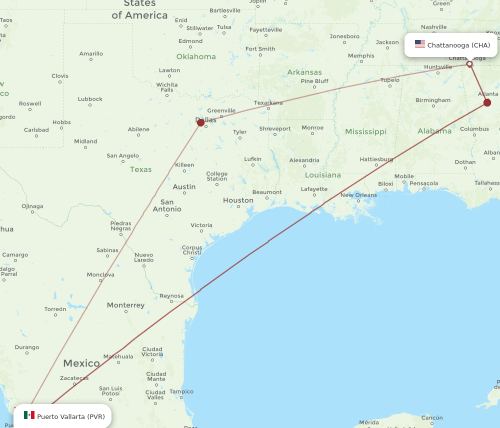 CHA-PVR flight routes