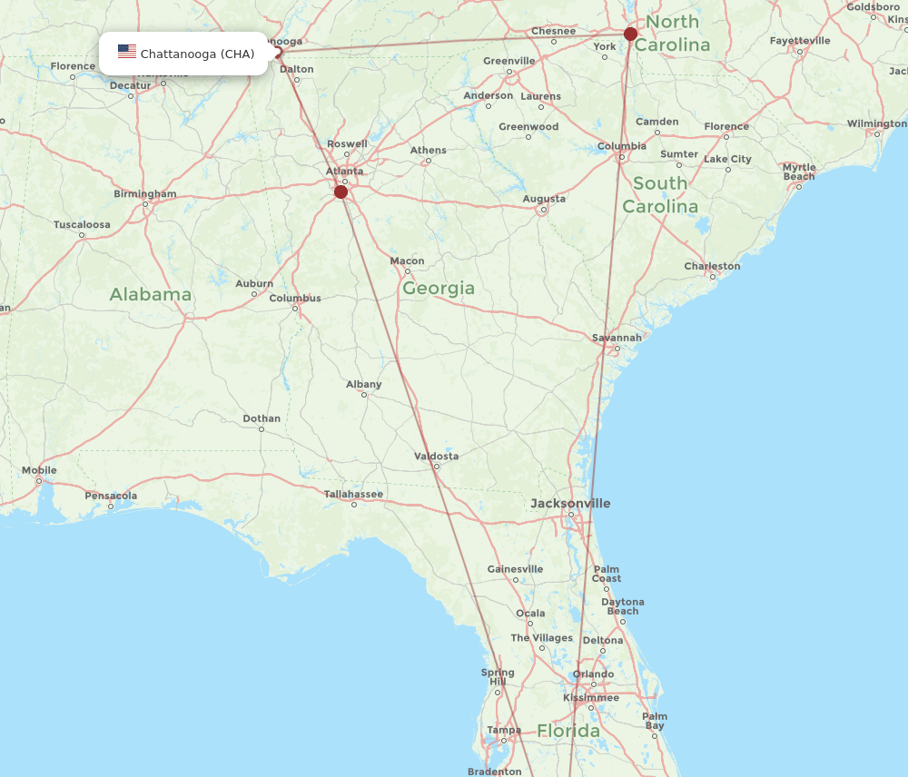 CHA-RSW flight routes