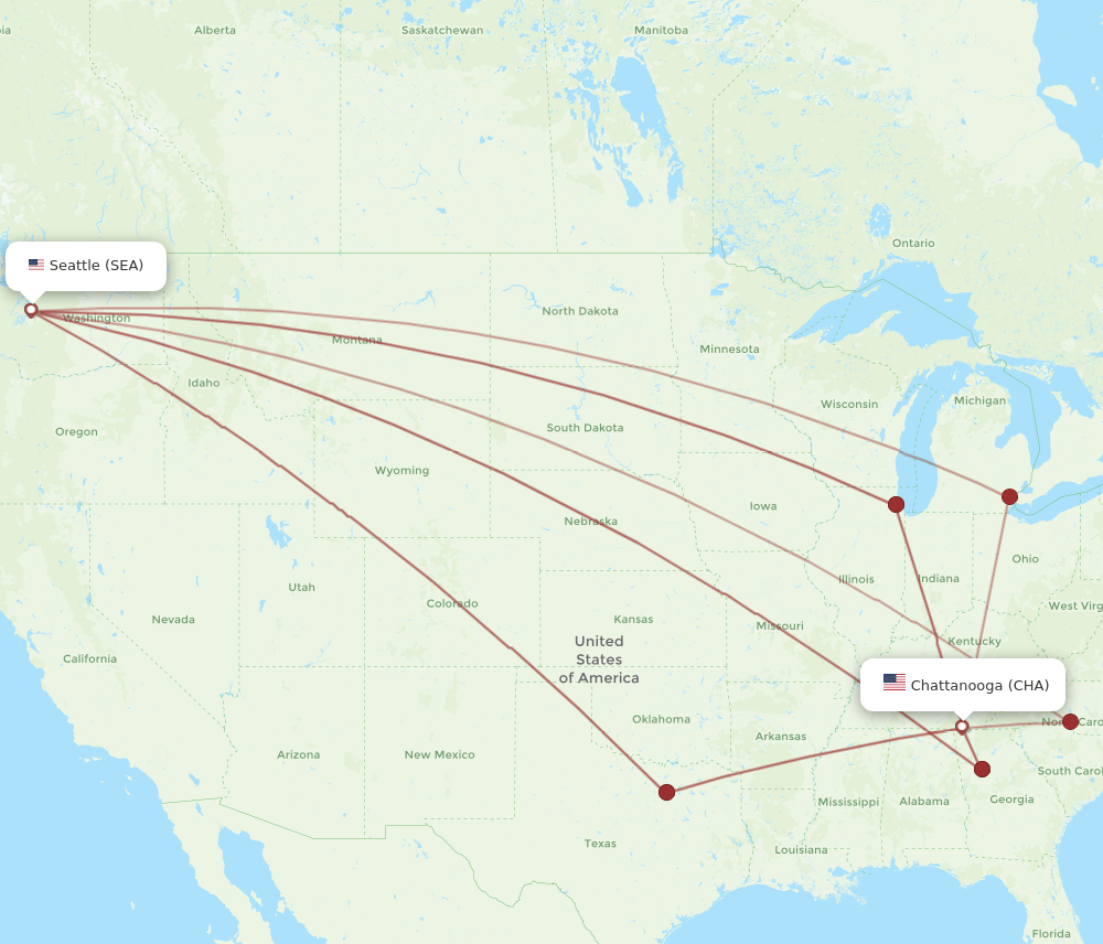 CHA-SEA flight routes