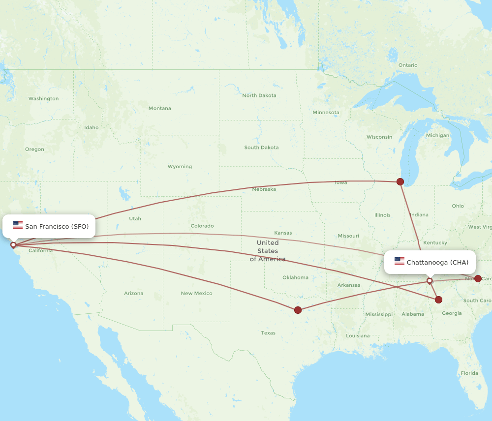 CHA-SFO flight routes