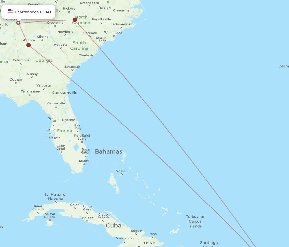 CHA-SJU flight routes