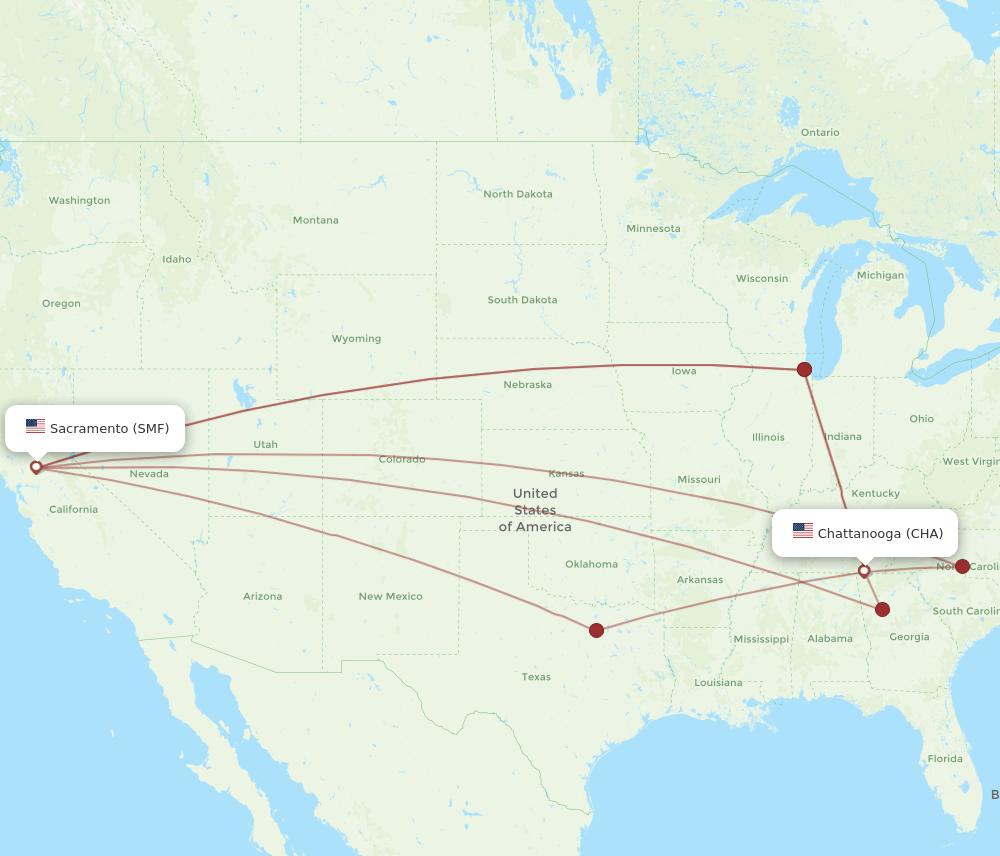 CHA-SMF flight routes