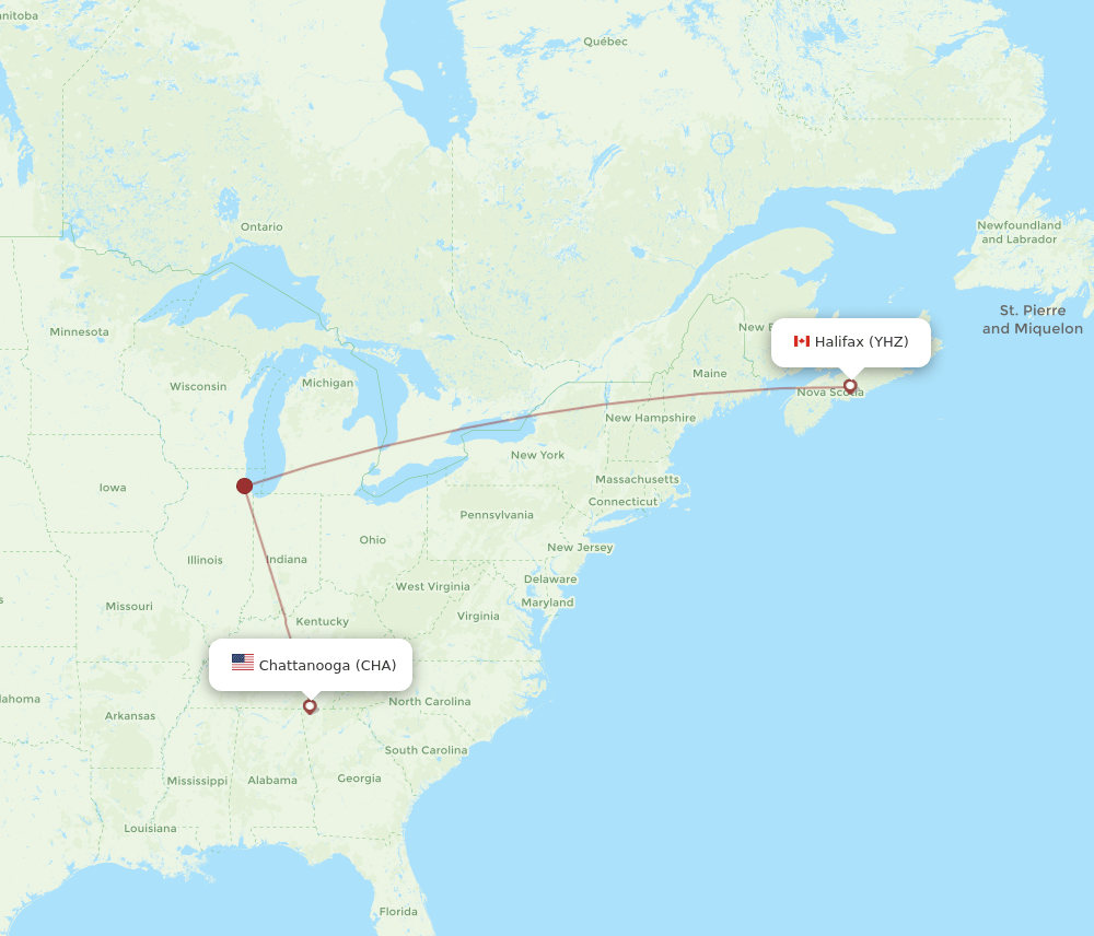 CHA-YHZ flight routes