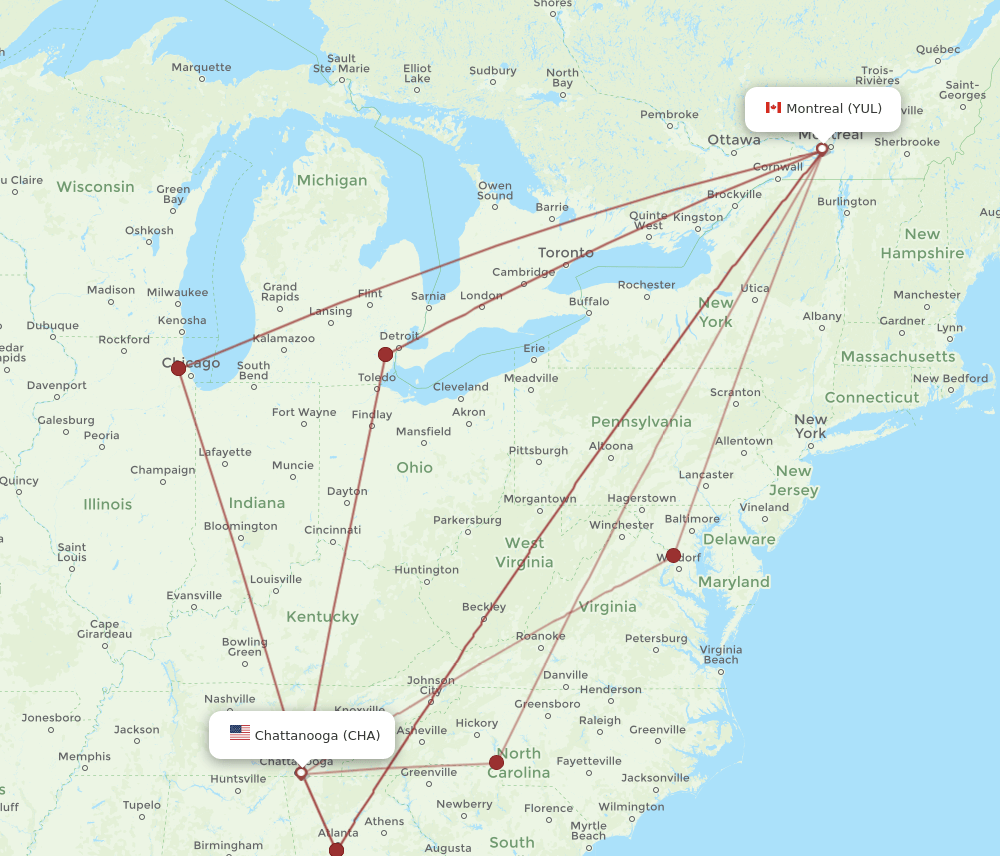 CHA-YUL flight routes