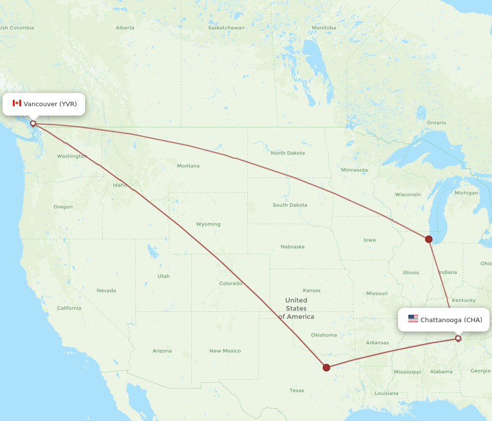 CHA-YVR flight routes