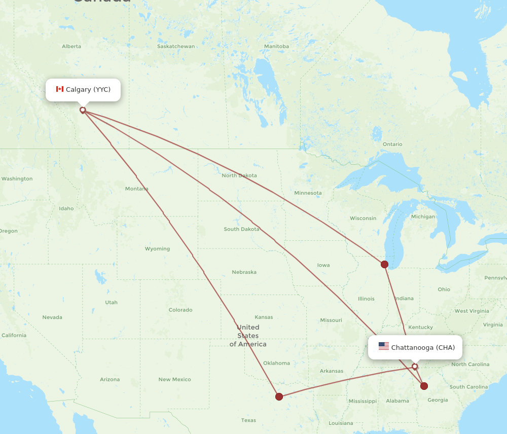 CHA-YYC flight routes