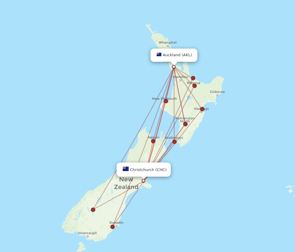 CHC to AKL flights and routes map