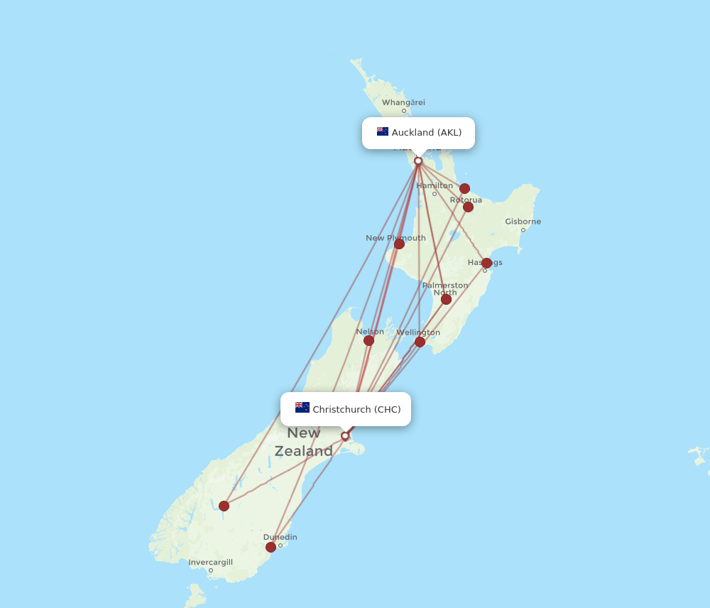 CHC-AKL flight routes