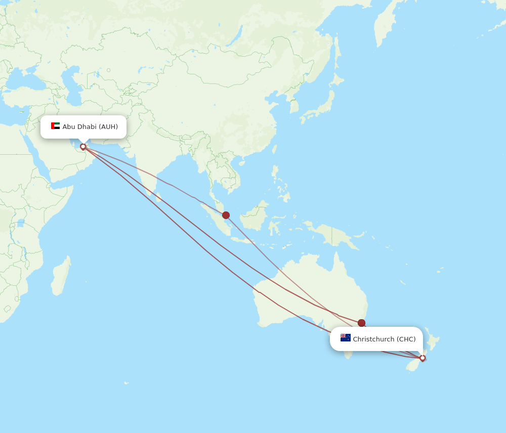CHC to AUH flights and routes map
