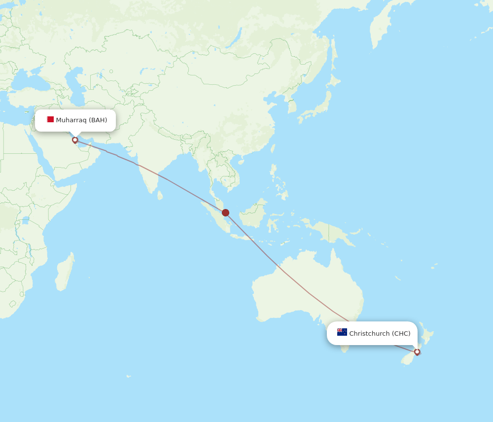CHC to BAH flights and routes map