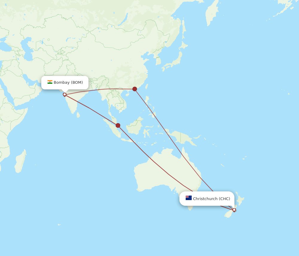 CHC-BOM flight routes
