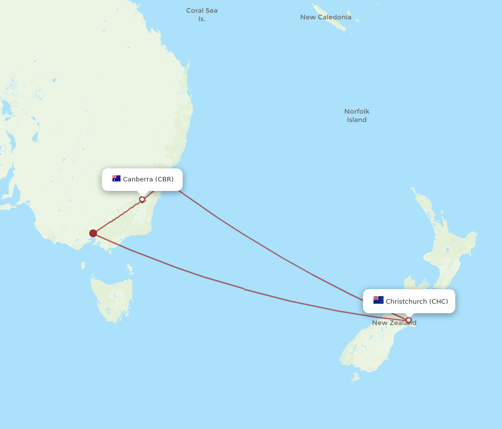 CHC-CBR flight routes