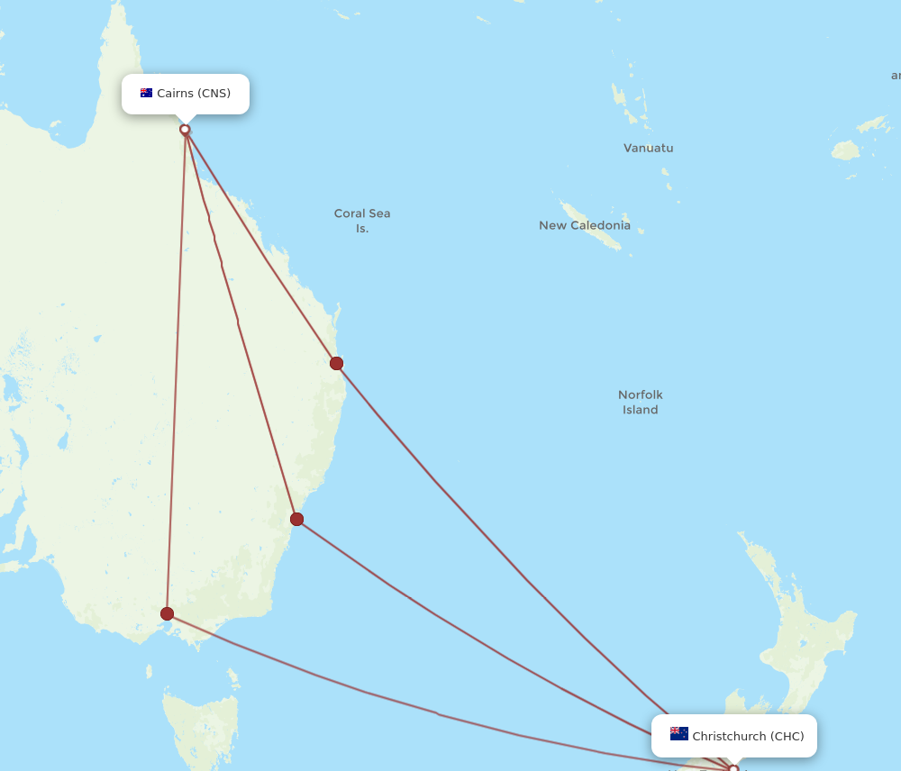 CHC to CNS flights and routes map