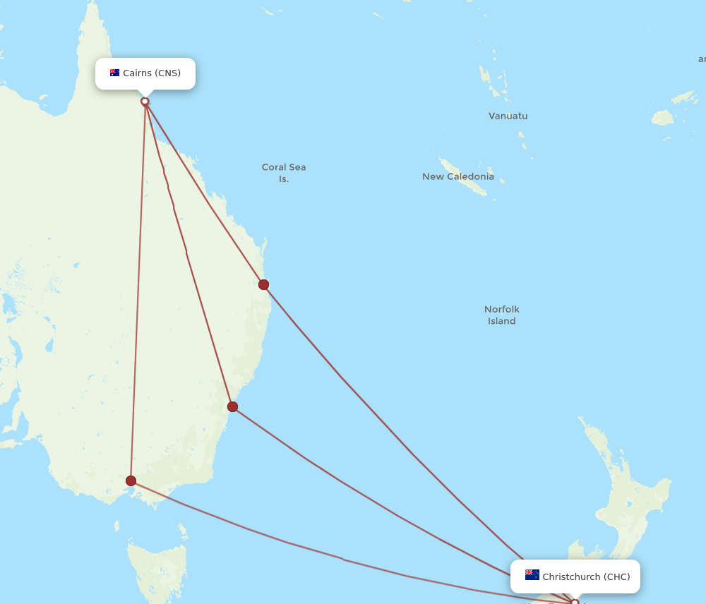 CHC-CNS flight routes