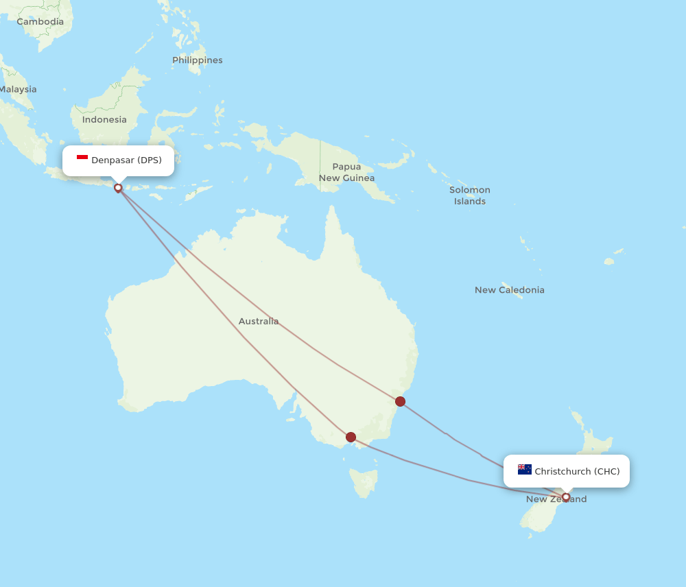 CHC to DPS flights and routes map